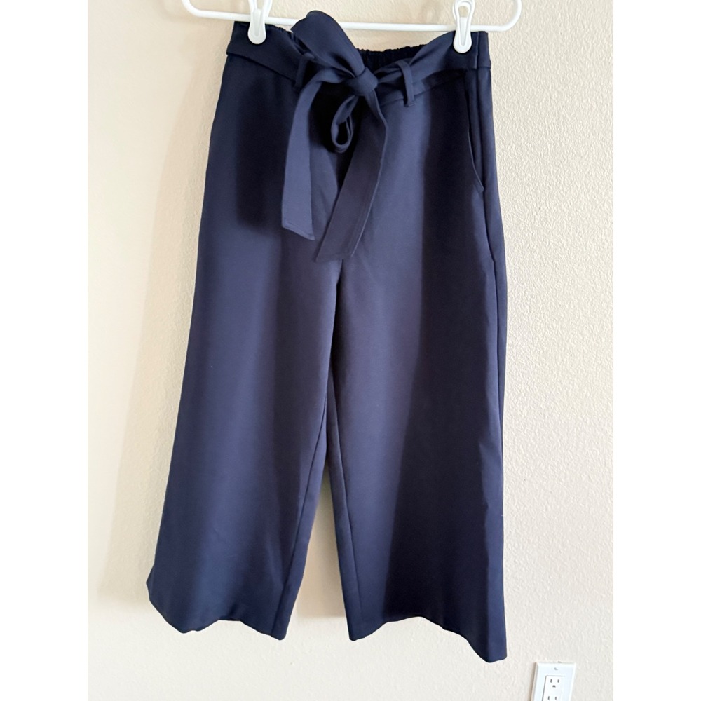 Boden Navy Blue High Waisted Wide Leg Culotte Pants with Tie Belt Size 12 Petite